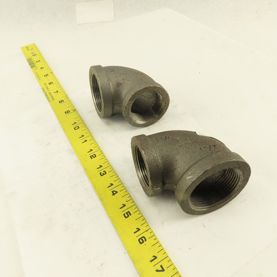 Anvil 1-1/2 to 1-1/4" NPT Skd 40 Malleable 90° Reducing Elbow Black Pipe Lot/2