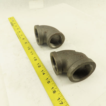 Anvil 1-1/2 to 1-1/4" NPT Skd 40 Malleable 90° Reducing Elbow Black Pipe Lot/2