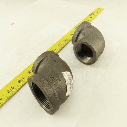 Anvil 1-1/2 to 1-1/4" NPT Skd 40 Malleable 90° Reducing Elbow Black Pipe Lot/2