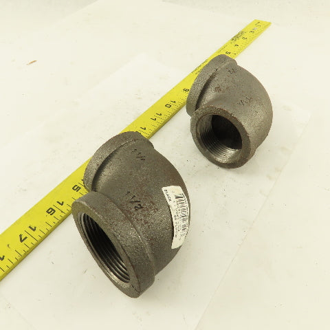 Anvil 1-1/2 to 1-1/4" NPT Skd 40 Malleable 90° Reducing Elbow Black Pipe Lot/2