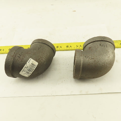 Anvil 1-1/2 to 1-1/4" NPT Skd 40 Malleable 90° Reducing Elbow Black Pipe Lot/2