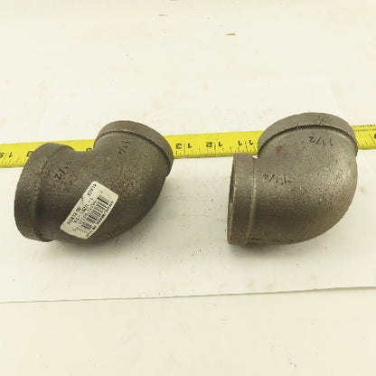 Anvil 1-1/2 to 1-1/4" NPT Skd 40 Malleable 90° Reducing Elbow Black Pipe Lot/2