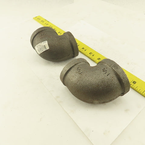 Anvil 1-1/2 to 1-1/4" NPT Skd 40 Malleable 90° Reducing Elbow Black Pipe Lot/2