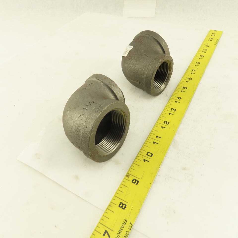 Anvil 1-1/2 to 1-1/4" NPT Skd 40 Malleable 90° Reducing Elbow Black Pipe Lot/2