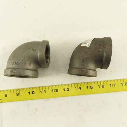 Anvil 1-1/2 to 1-1/4" NPT Skd 40 Malleable 90° Reducing Elbow Black Pipe Lot/2