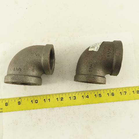Anvil 1-1/2 to 1-1/4" NPT Skd 40 Malleable 90° Reducing Elbow Black Pipe Lot/2