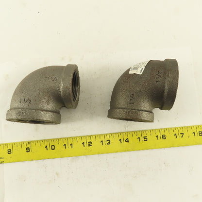 Anvil 1-1/2 to 1-1/4" NPT Skd 40 Malleable 90° Reducing Elbow Black Pipe Lot/2