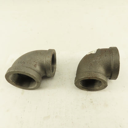 Anvil 1-1/2 to 1-1/4" NPT Skd 40 Malleable 90° Reducing Elbow Black Pipe Lot/2