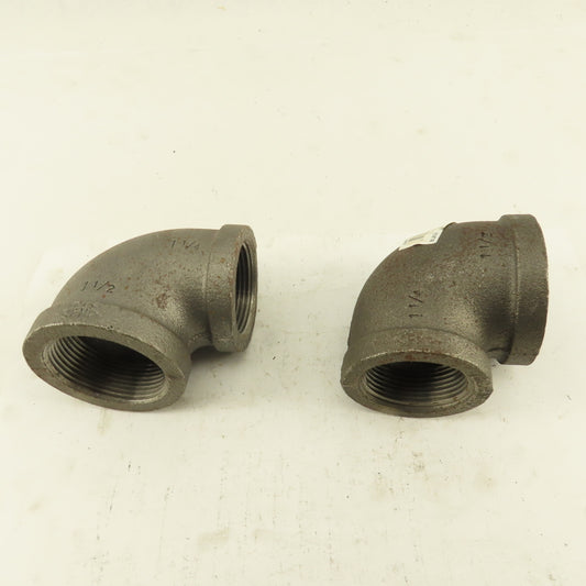 Anvil 1-1/2 to 1-1/4" NPT Skd 40 Malleable 90° Reducing Elbow Black Pipe Lot/2