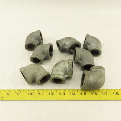1" to 3/4" NPT 90° Reducing Elbow Galvanized Iron Pipe Schedule 40 Lot of 8