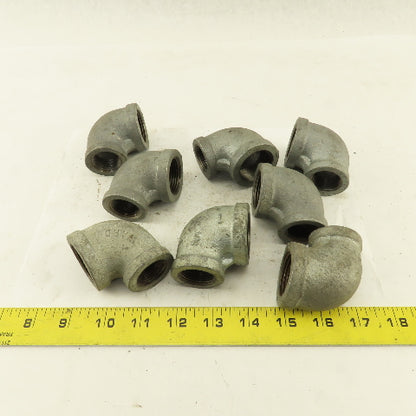 1" to 3/4" NPT 90° Reducing Elbow Galvanized Iron Pipe Schedule 40 Lot of 8