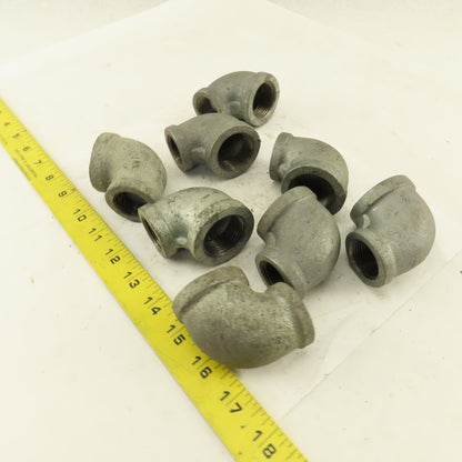 1" to 3/4" NPT 90° Reducing Elbow Galvanized Iron Pipe Schedule 40 Lot of 8