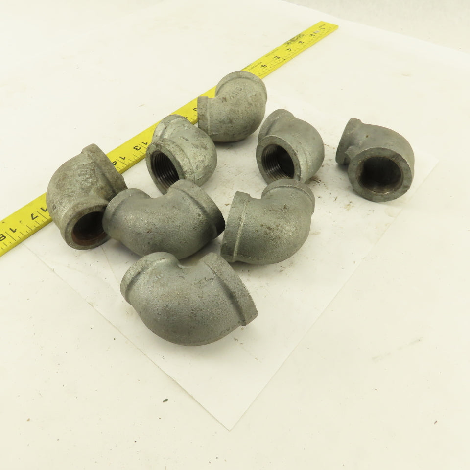 1" to 3/4" NPT 90° Reducing Elbow Galvanized Iron Pipe Schedule 40 Lot of 8