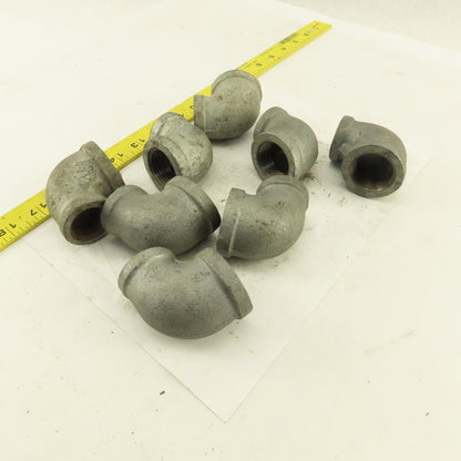 1" to 3/4" NPT 90° Reducing Elbow Galvanized Iron Pipe Schedule 40 Lot of 8