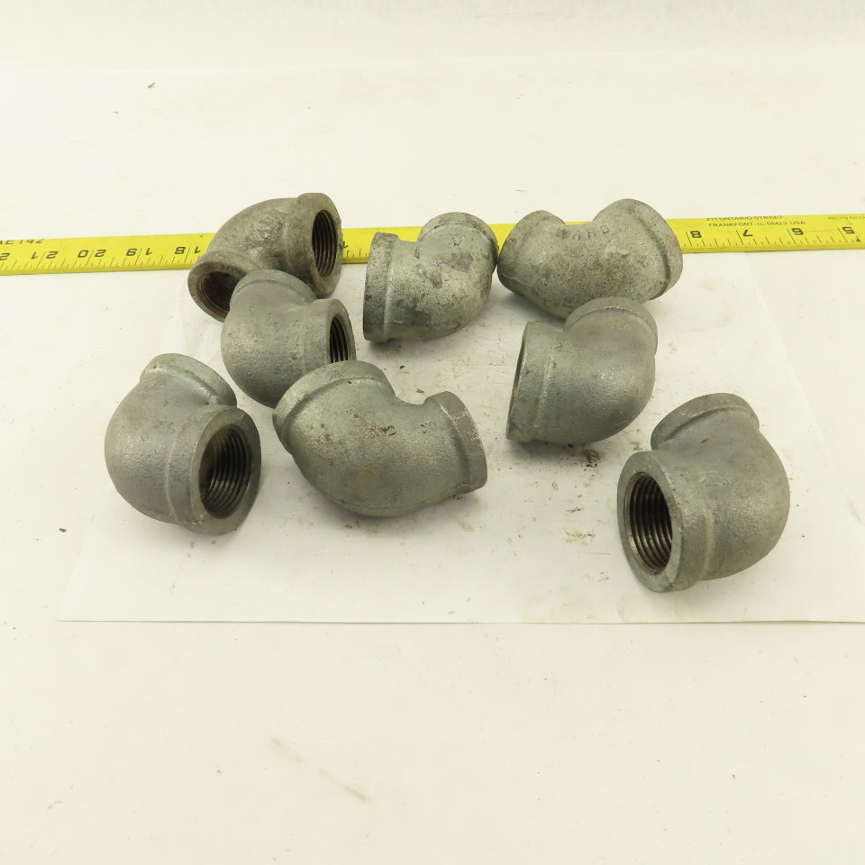 1" to 3/4" NPT 90° Reducing Elbow Galvanized Iron Pipe Schedule 40 Lot of 8