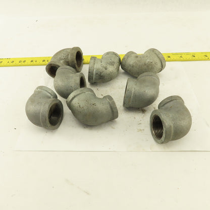 1" to 3/4" NPT 90° Reducing Elbow Galvanized Iron Pipe Schedule 40 Lot of 8