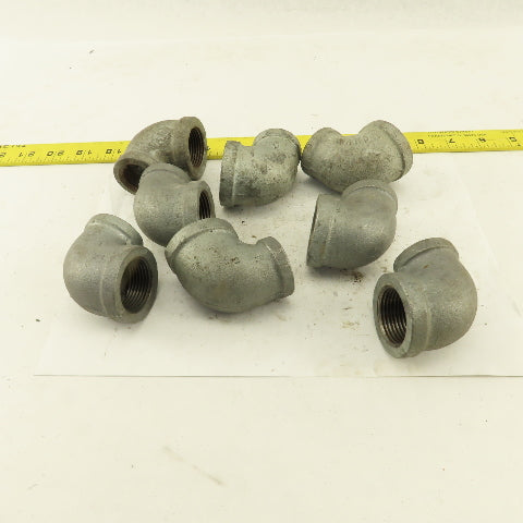1" to 3/4" NPT 90° Reducing Elbow Galvanized Iron Pipe Schedule 40 Lot of 8