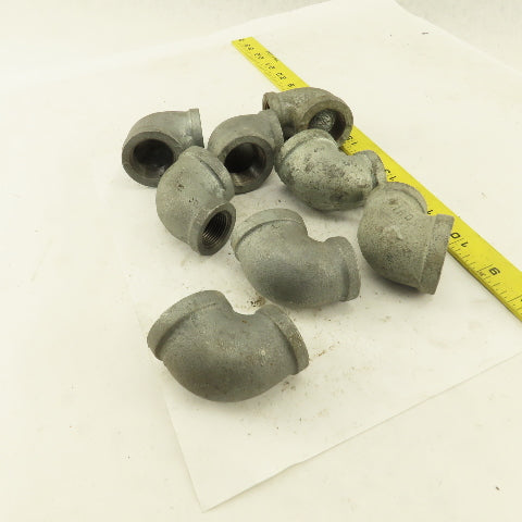 1" to 3/4" NPT 90° Reducing Elbow Galvanized Iron Pipe Schedule 40 Lot of 8