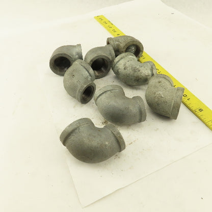 1" to 3/4" NPT 90° Reducing Elbow Galvanized Iron Pipe Schedule 40 Lot of 8