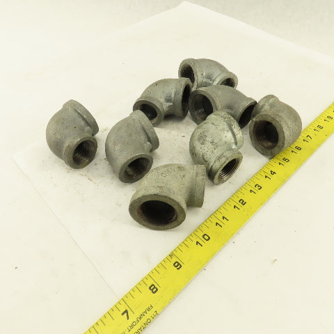 1" to 3/4" NPT 90° Reducing Elbow Galvanized Iron Pipe Schedule 40 Lot of 8