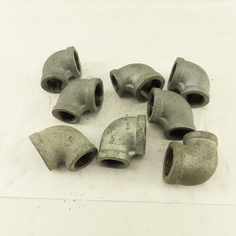 1" to 3/4" NPT 90° Reducing Elbow Galvanized Iron Pipe Schedule 40 Lot of 8