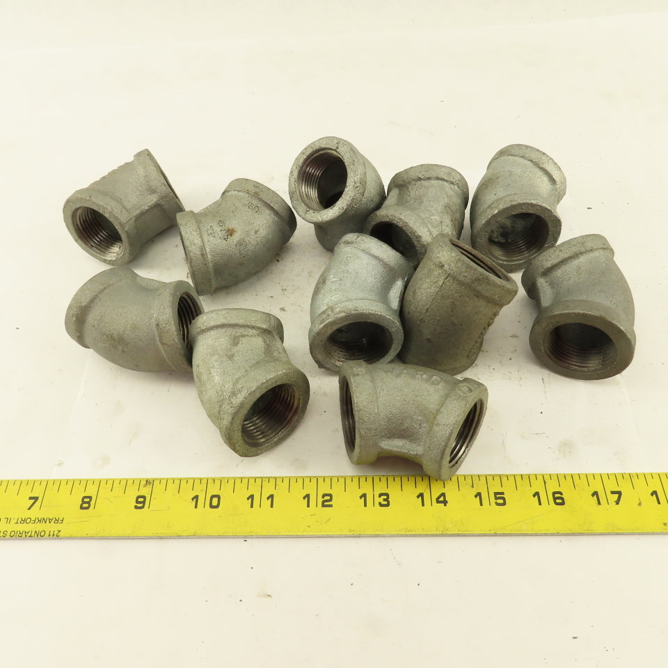 1" NPT 45° Elbow Galvanized Iron Pipe Schedule 40 Lot of 11