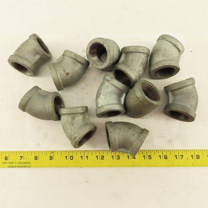 1" NPT 45° Elbow Galvanized Iron Pipe Schedule 40 Lot of 11
