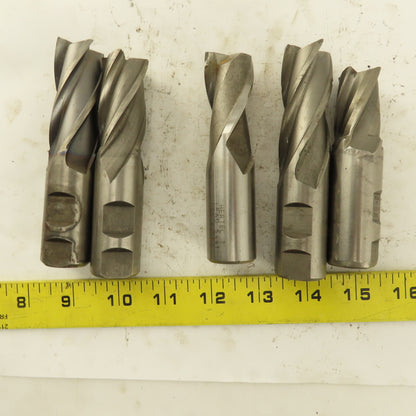 HSS 1" Multi Flute End Mill 1" Weldon Shank Misc. Style Lot Of 5