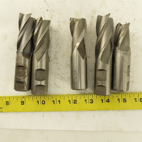 HSS 1" Multi Flute End Mill 1" Weldon Shank Misc. Style Lot Of 5