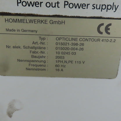 Hommell Werke Contour 410 Poticline Precisions Shaft Measuring Instrument 115V
