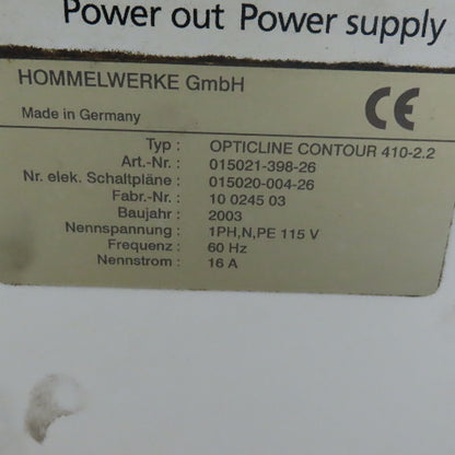 Hommell Werke Contour 410 Poticline Precisions Shaft Measuring Instrument 115V