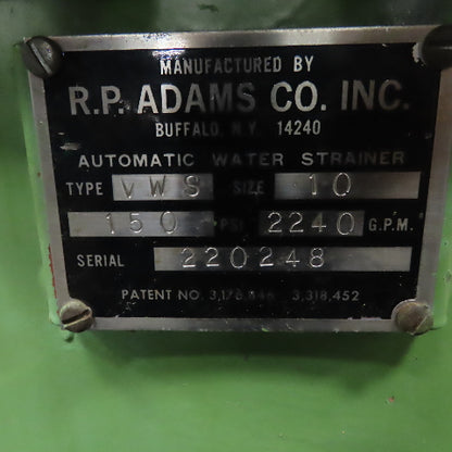 R. P. Adams Type VWS Automatic Water Strainer 150PSI 2240GPM 230/4080V 3Ph