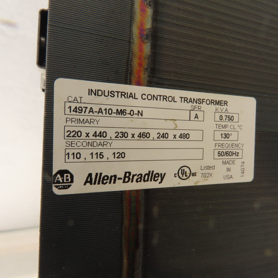 Allen Bradley 1497A-A10-M6-0-N 220-480V 50/60Hz Primary 110-120V Sec. 0.750kVa