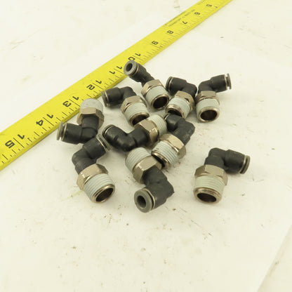 1/4" OD 3/8 NPT Thread Nylon Push to Connect Male 90° Elbow Lot of 10