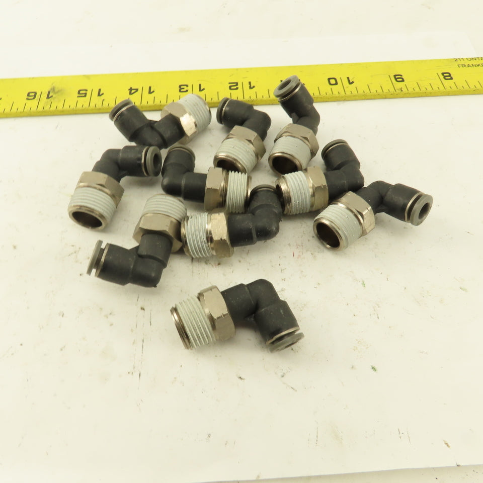 1/4" OD 3/8 NPT Thread Nylon Push to Connect Male 90° Elbow Lot of 10