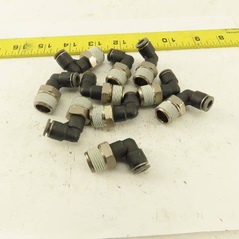 1/4" OD 3/8 NPT Thread Nylon Push to Connect Male 90° Elbow Lot of 10