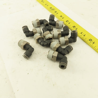 1/4" OD 3/8 NPT Thread Nylon Push to Connect Male 90° Elbow Lot of 10