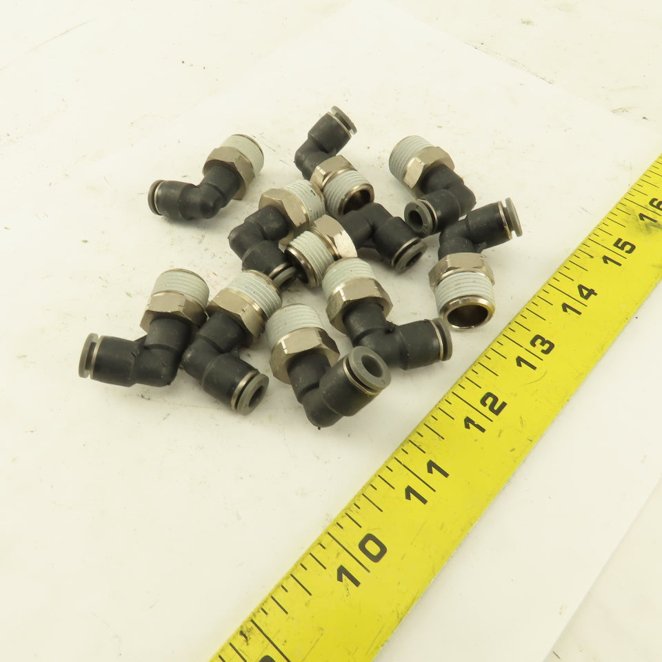 1/4" OD 3/8 NPT Thread Nylon Push to Connect Male 90° Elbow Lot of 10