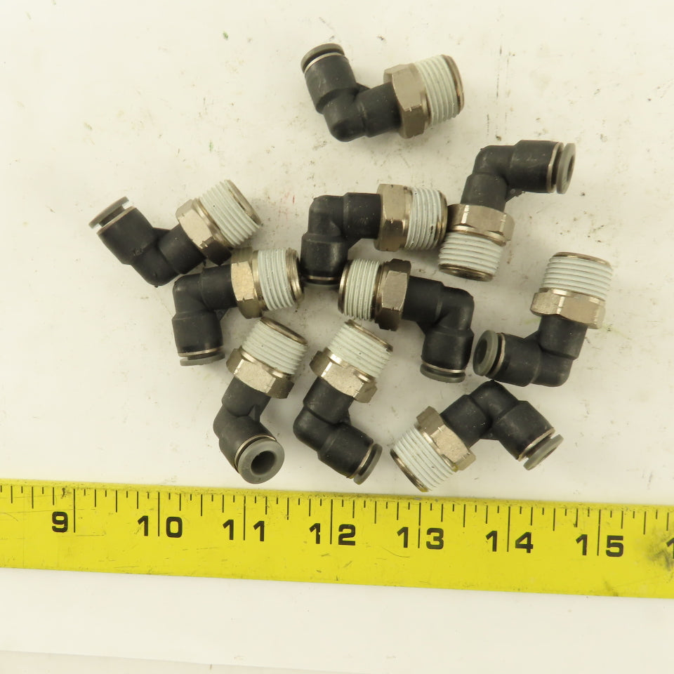 1/4" OD 3/8 NPT Thread Nylon Push to Connect Male 90° Elbow Lot of 10