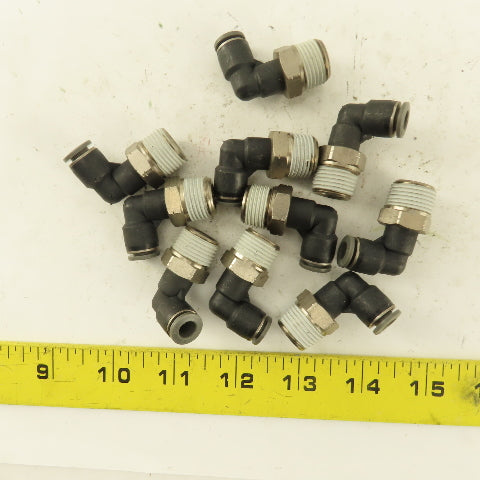 1/4" OD 3/8 NPT Thread Nylon Push to Connect Male 90° Elbow Lot of 10