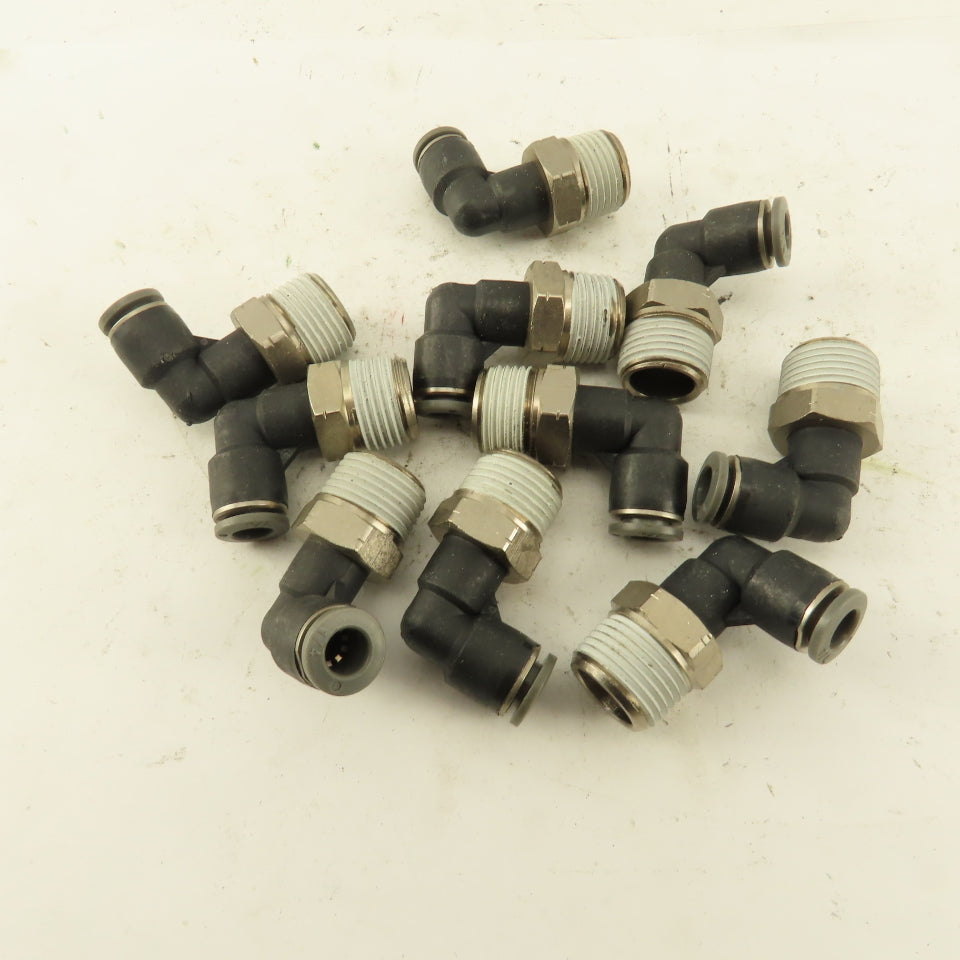 1/4" OD 3/8 NPT Thread Nylon Push to Connect Male 90° Elbow Lot of 10