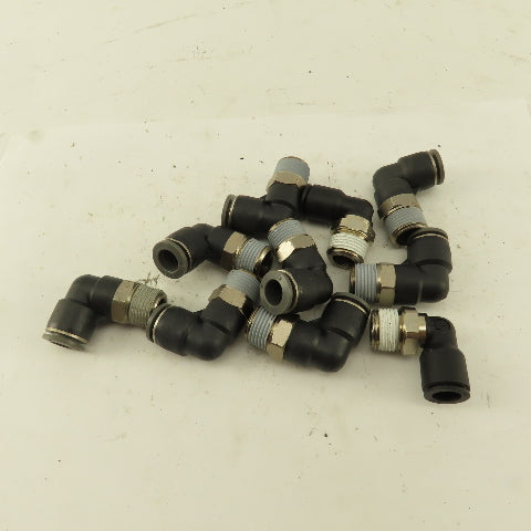 3/8" OD 3/8" NPT Thread Nylon Push to Connect Male 90° Elbow Lot of 10