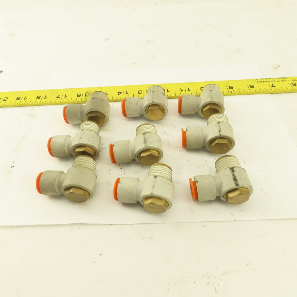 1/2" OD 1/2" NPT Thread Nylon Push to Connect Male 90° Elbow Lot of 9