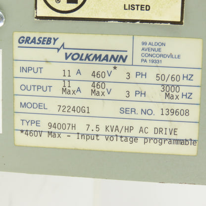 Graseby Volkmann 94007H Adjustable Frequency Drive 380V 3Ph 40,000 RPM @ 350V