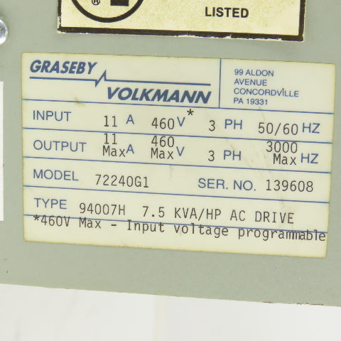 Graseby Volkmann 94007H Adjustable Frequency Drive 380V 3Ph 40,000 RPM @ 350V