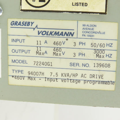 Graseby Volkmann 94007H Adjustable Frequency Drive 380V 3Ph 40,000 RPM @ 350V