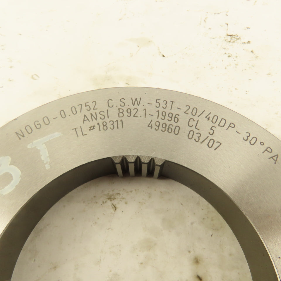 Western Pegasus 53T 20/40DP 30°PA NO GO Ring Gauge 0.0755 CSW