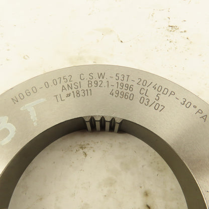 Western Pegasus 53T 20/40DP 30°PA NO GO Ring Gauge 0.0755 CSW
