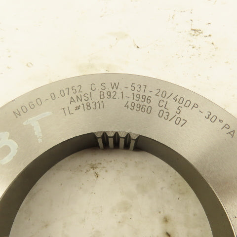 Western Pegasus 53T 20/40DP 30°PA NO GO Ring Gauge 0.0755 CSW