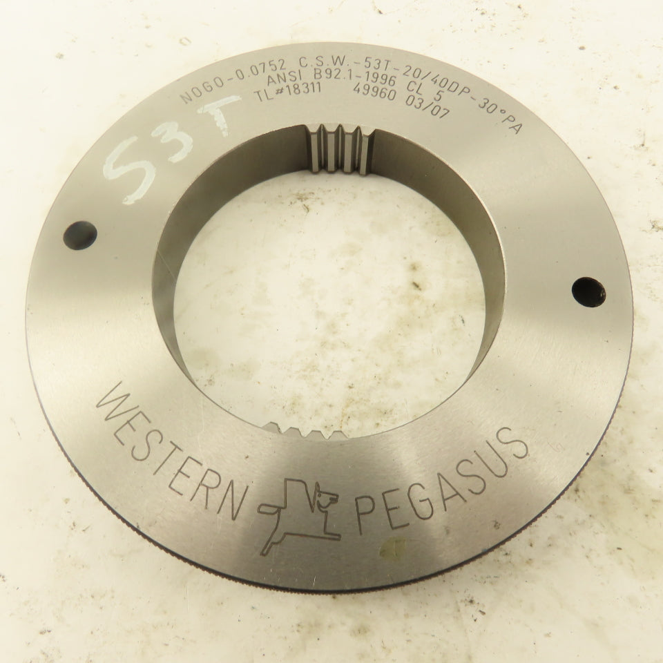 Western Pegasus 53T 20/40DP 30°PA NO GO Ring Gauge 0.0755 CSW